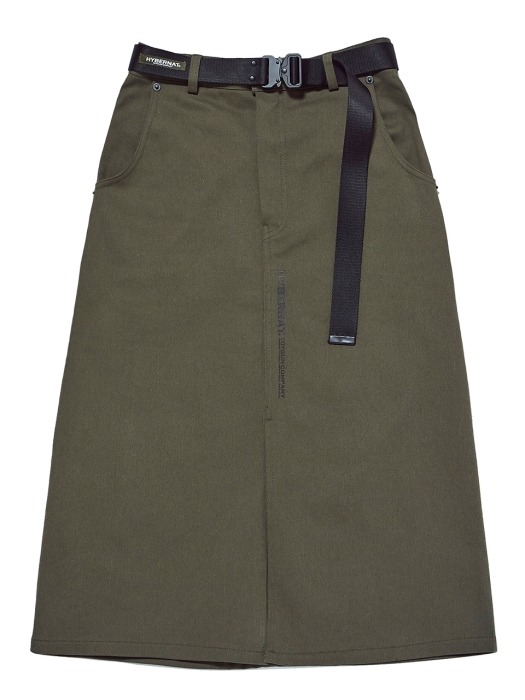 Belted Midi Skirt-khaki