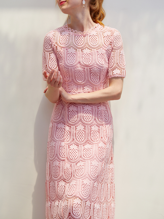 ANNE / Pineapple Lace Long Dress (pink)