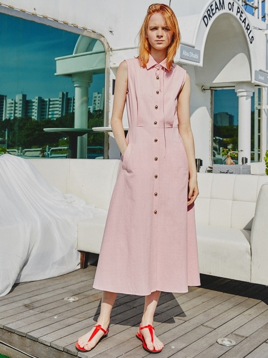 Cotton Linen Buttondown Dress_Pink