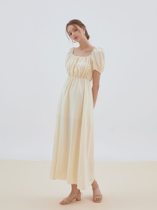 vanilla  shirring long dress [cream] 