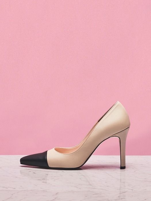 Toe Contrast Pumps (Beige)