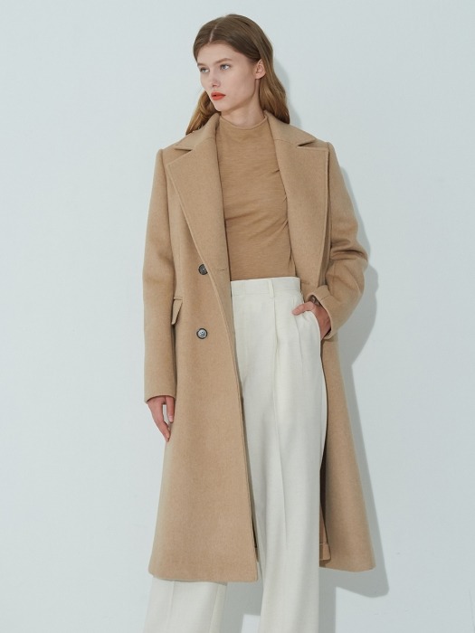 BEIGE FLARE DOUBLE BREASTED COAT