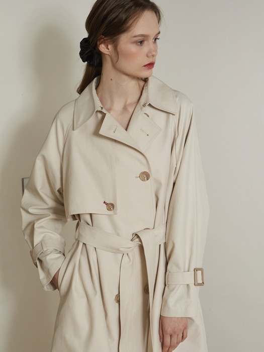 IVORY RAGLAN LONG TRENCH COAT (아이보리 래글런 롱 트렌치 코트)