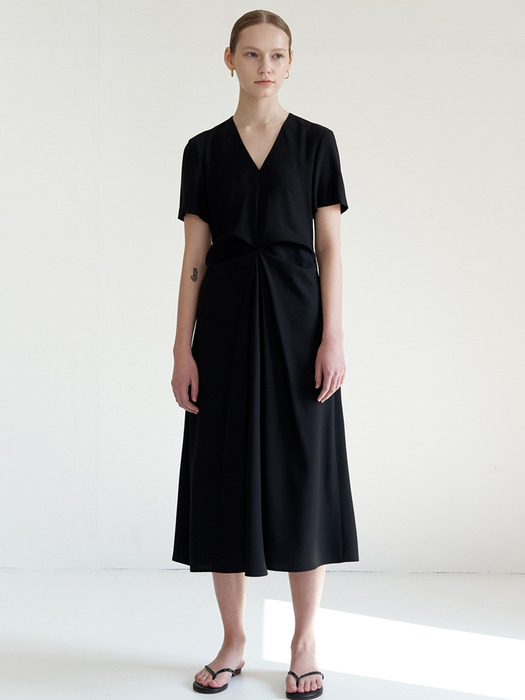 V-NECK DRAPED DRESS Black