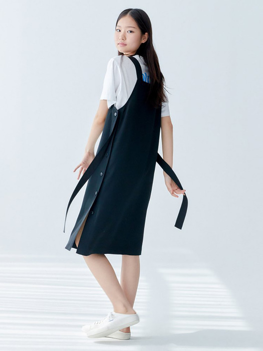 Side Button Sleeveless Dress - Black (KE0371M015)