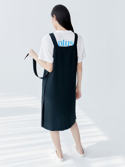 Side Button Sleeveless Dress - Black (KE0371M015)