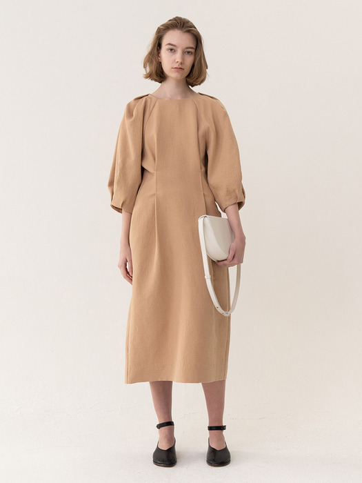 [ESSENTIAL] Cocoon Silhouette Dress Tan