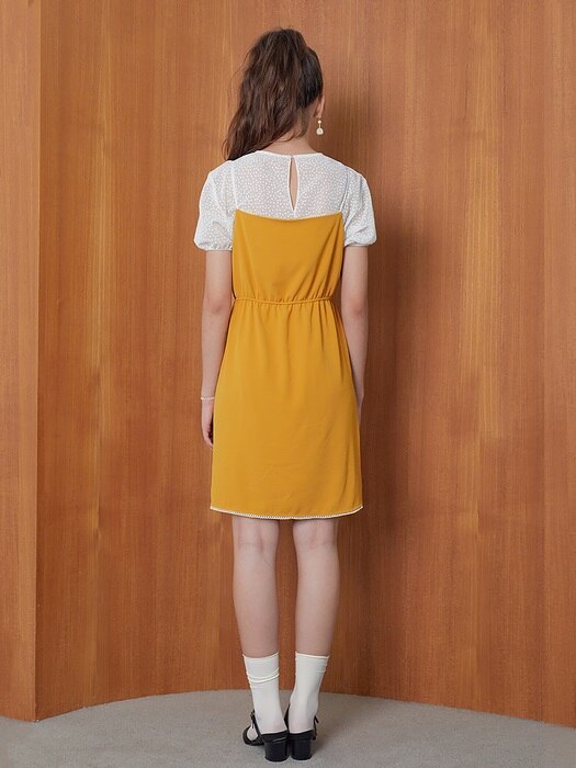 LACE TRIMMING DRESS_MUSTARD