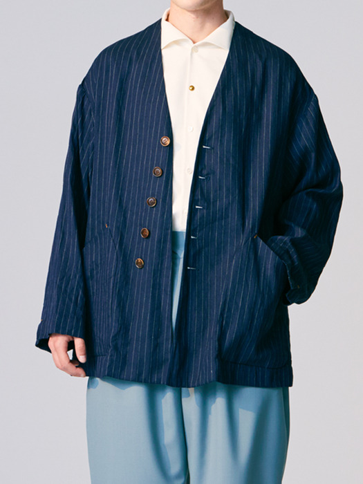 Diagonal single jacket _Navy stripe