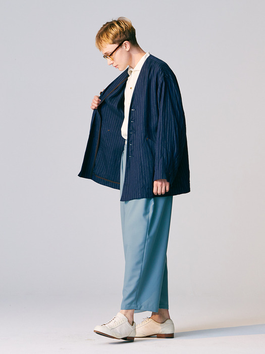 Diagonal single jacket _Navy stripe