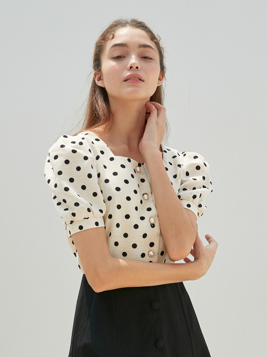 AMR1072 square neck dot blouse (ivory)