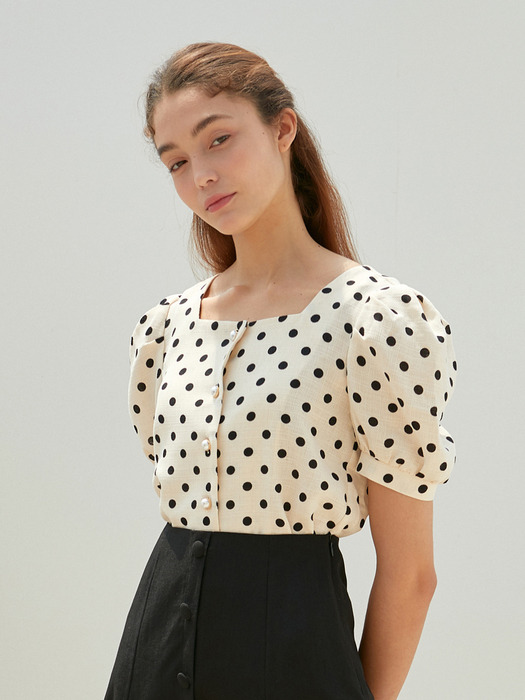 AMR1072 square neck dot blouse (ivory)