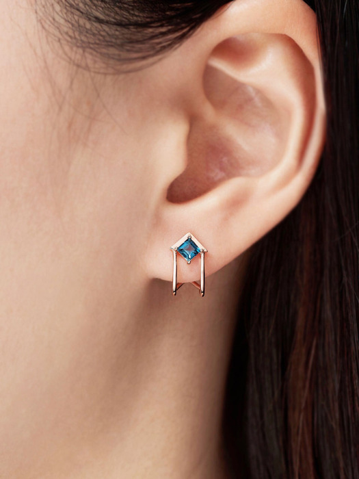 14k gold square london blue topaz earrings ETE-02003