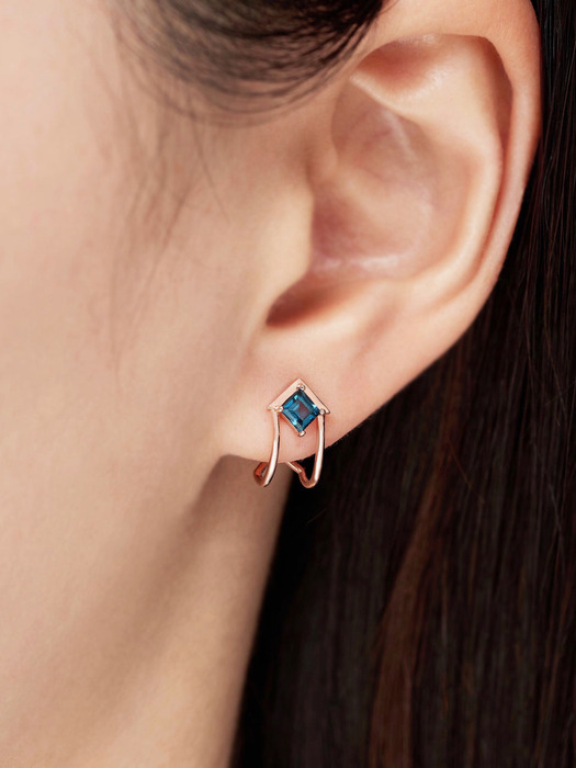 14k gold square london blue topaz earrings ETE-02003