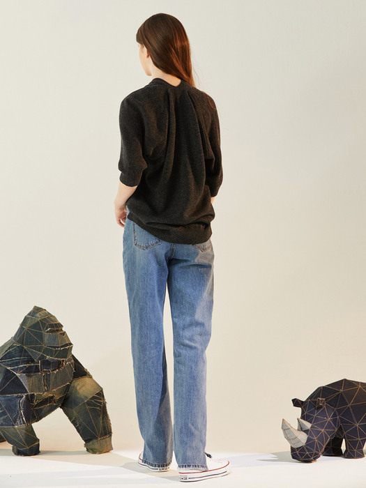 CASHMERE WOOL BACK DRAPING KNIT CHARCOAL