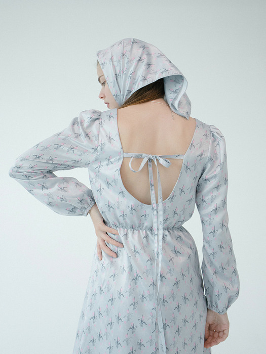 BACK RIBBON ONEPIECE (flower line)_grey