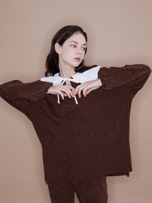 Frill Collar Blouse[Brown]