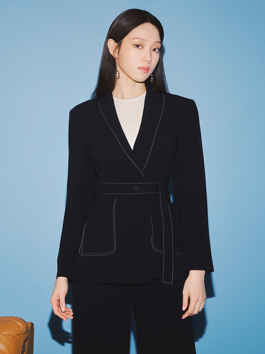 [Drama Signature] Belted Shawl Collar Blazer