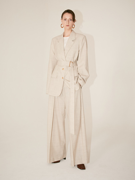 ROSIE Wide Tuck Fine Wool Slacks_Oatmeal