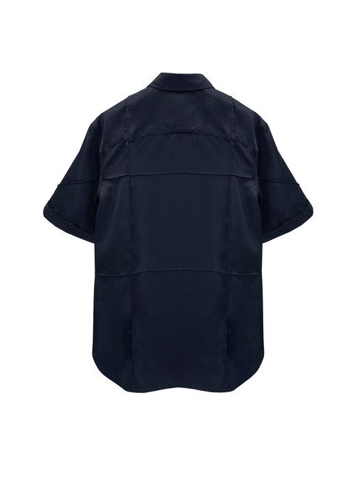 Cross pin-tuck short shirts - navy