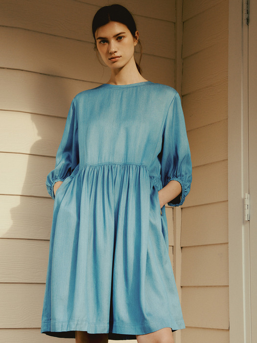 [Summer Denim] Volume Sleeve Mini Dress