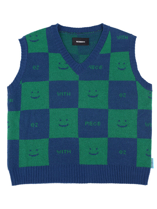 [EZwithPIECE] CHECKERBOARD KNIT VEST (NAVY)