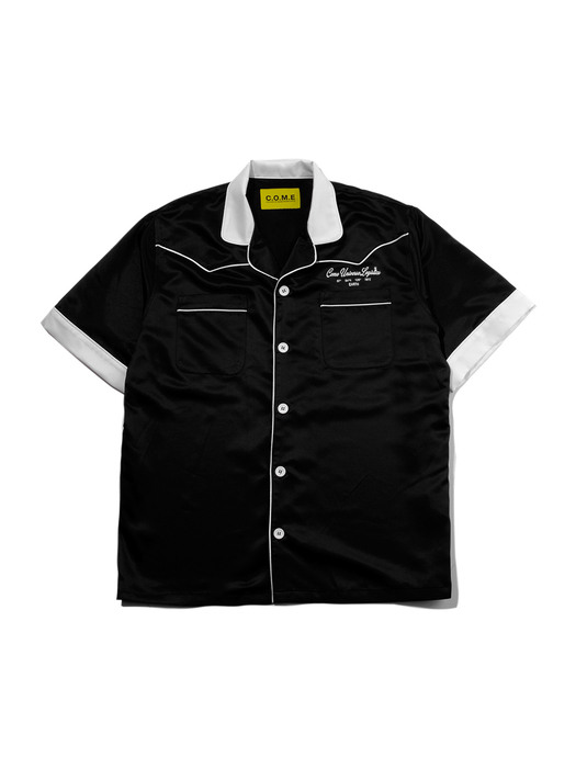 UNISEX  Logo Embroidered Piped Western Shirt (Black)
