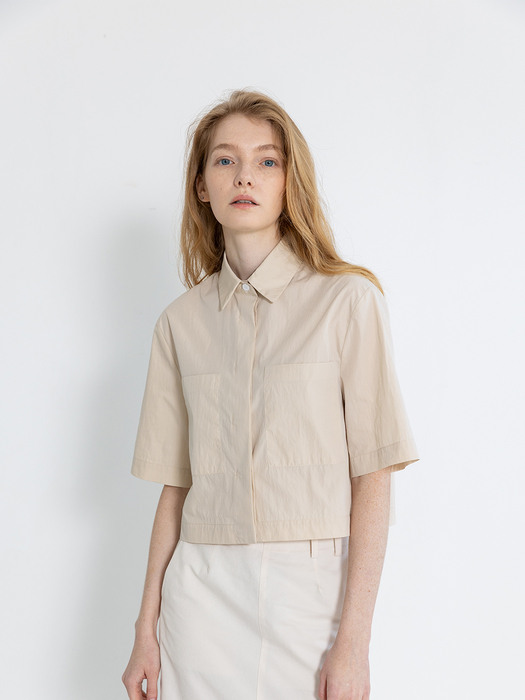 Front Pocket Short Sleeve Cropped Shirt_3color