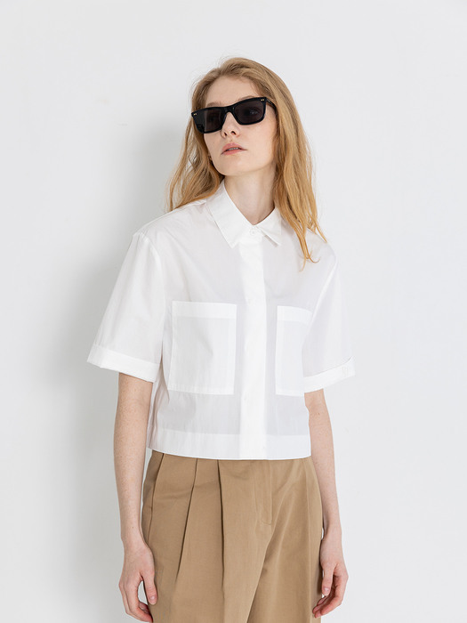 Front Pocket Short Sleeve Cropped Shirt_3color