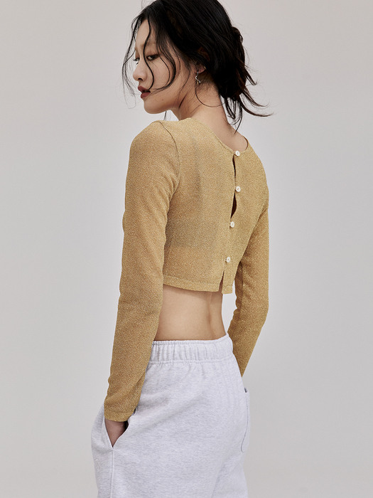 Cropped Glitter Knit Top - Gold
