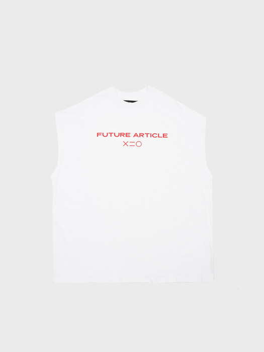 RED F MUSCLE SLEEVELESS T-SHIRTS IN WHITE