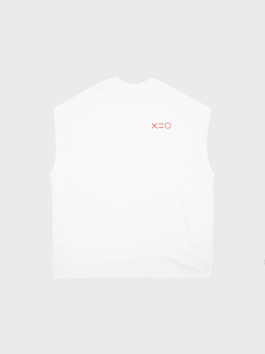 RED F MUSCLE SLEEVELESS T-SHIRTS IN WHITE