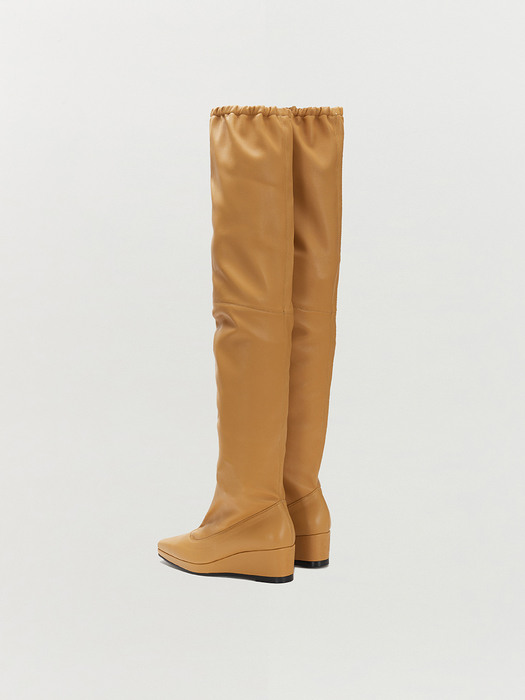 TIA Leather-trimmed Thigh High Boots - Beige