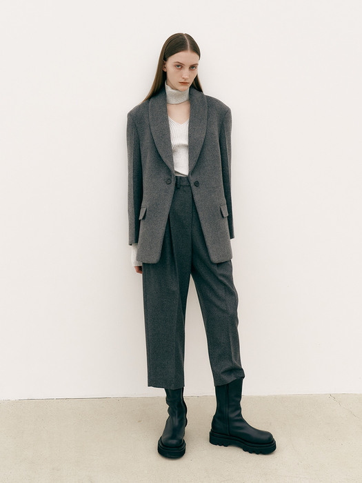 BUTTON CROP WOOL PANT [M/GREY]