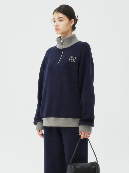 TYPO LOGO HALF ZIPUP KNIT-NAVY