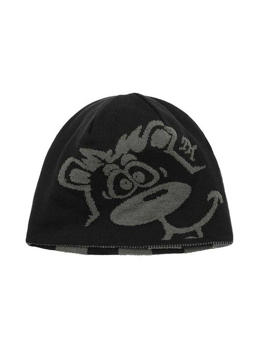 Reversible Checker-Teddy Beanie Charcoal/Black