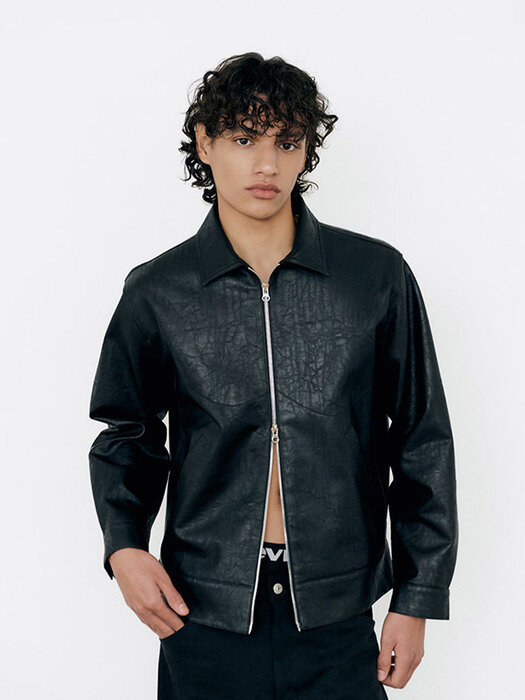 Faux Leather 2-Way Jacket-Black
