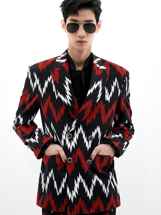 Sparky Printed Double-Breasted Blazer[Black(UNISEX)]_UTH-FB22 