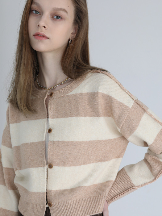 Stripe cardigan [Beige]