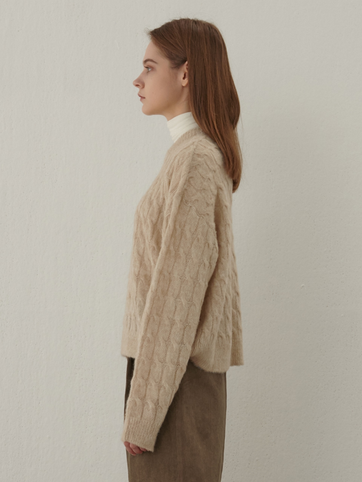 WOOL ROUND CABLE KNIT BEIGE