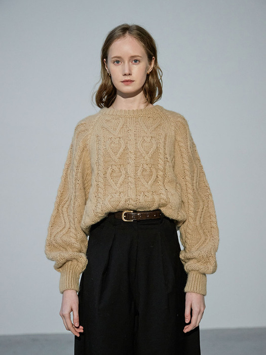 Heart fisher-cable knit pullover
