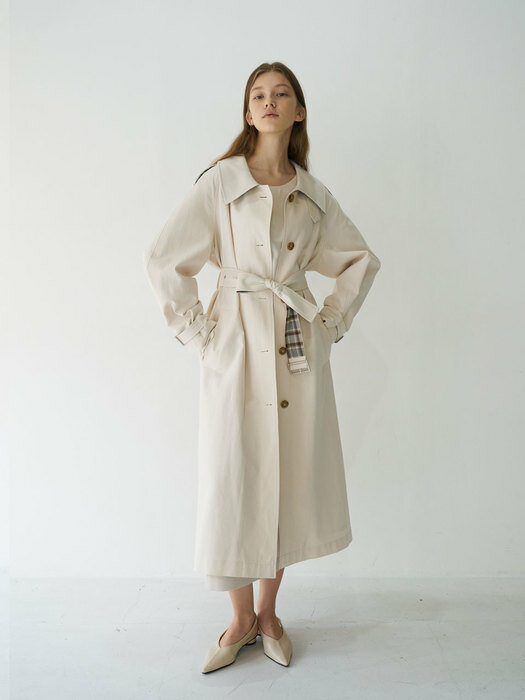 [단독]Cream A-Line Single Trench Coat 