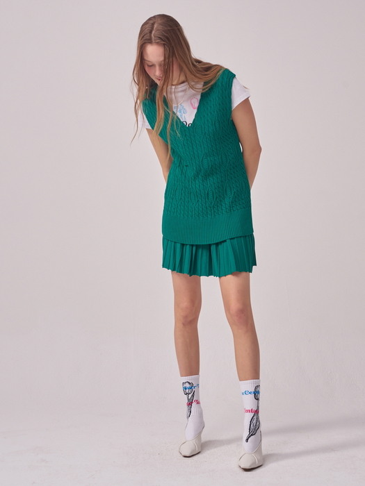 [TC22SSKN02GN] 22SS RICH CABLE KNIT SKIRT [GREEN]