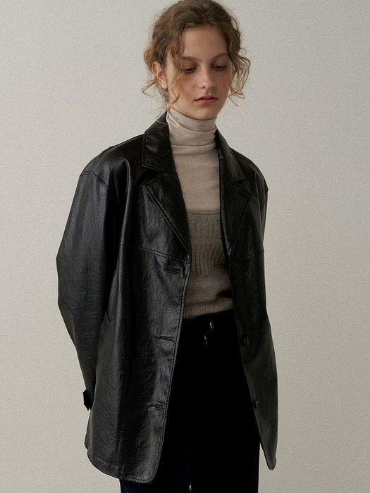 faux leather overfit jacket (black)