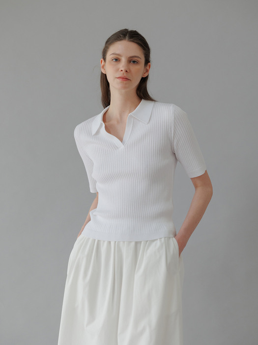 Ribbed Collar Knit(White)
