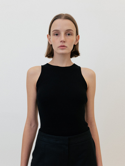 halter neck cotton blend sleeveless knit (black)