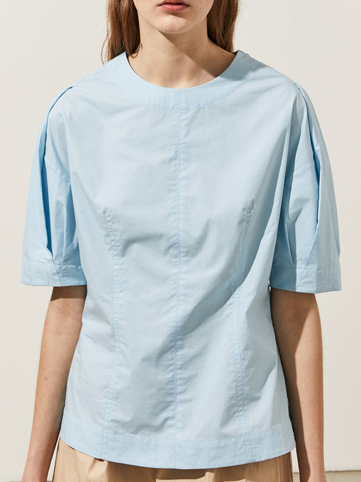 Cotton Dart Short-Sleeved Top_BLUE