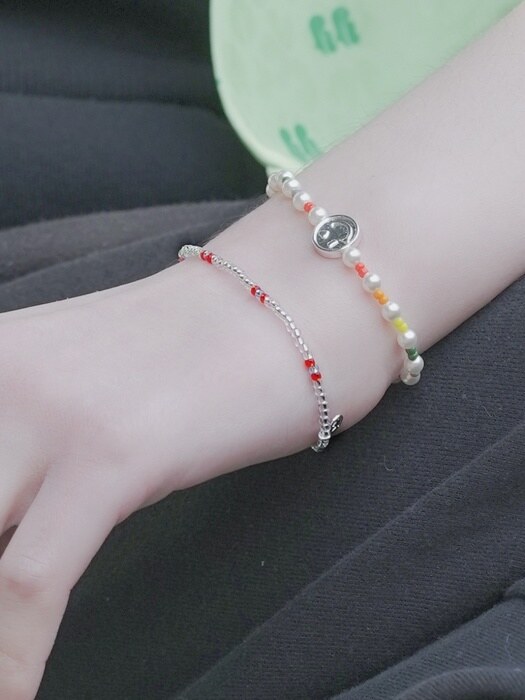 Mini smile charm clear color beads Bracelet 미니 스마일 참 투명 컬러 비즈 팔찌