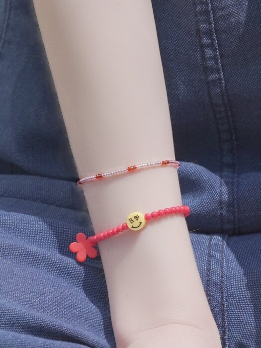 Mini smile charm clear color beads Bracelet 미니 스마일 참 투명 컬러 비즈 팔찌