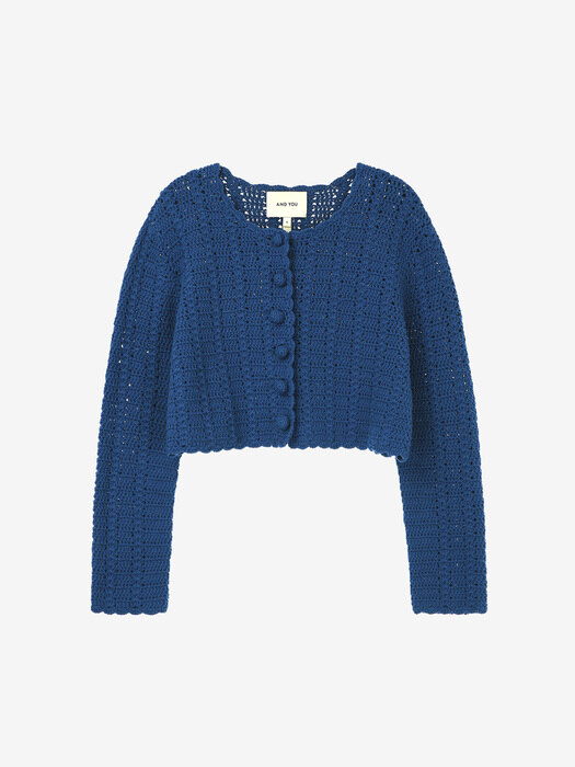 [N][SET] HAWI Cropped crochet cardigan (French blue) + SAGYE Flare camisole dress (Blue gingham check)